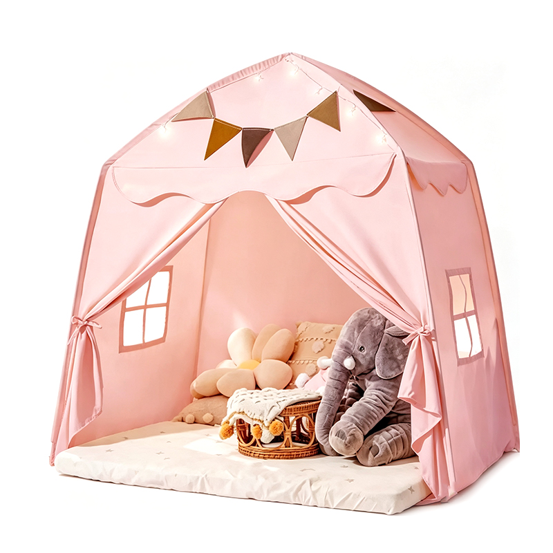 Tienda de campaña para niños con tela de piel de melocotón rosa‑